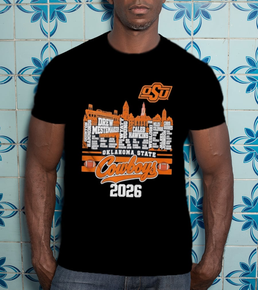 Oklahoma State Cowboys 2026 Player Names Skyline OSU Football T-Shirt