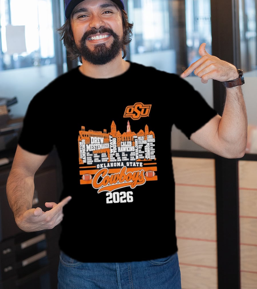 Oklahoma State Cowboys 2026 Player Names Skyline OSU Football T-Shirt