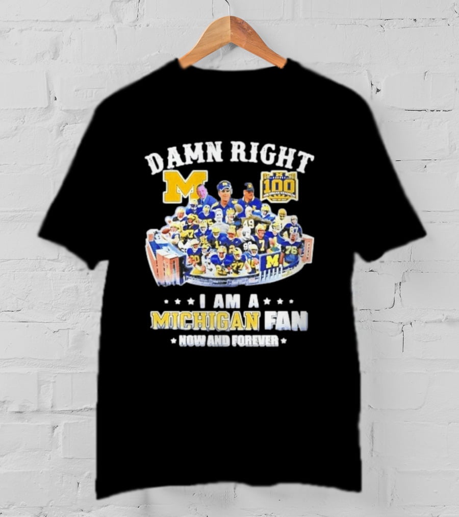 Damn Right Michigan Wolverines Football Player Stadium Collage I Am A Fan Now And Forever T-Shirt
