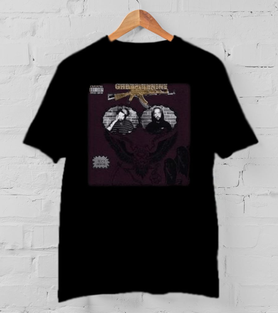 Suicideboy Store Stop Staring At The Shadows Album Cover G.R.E.Y.G.O.D.S Parental Advisory Explicit Content T-Shirt
