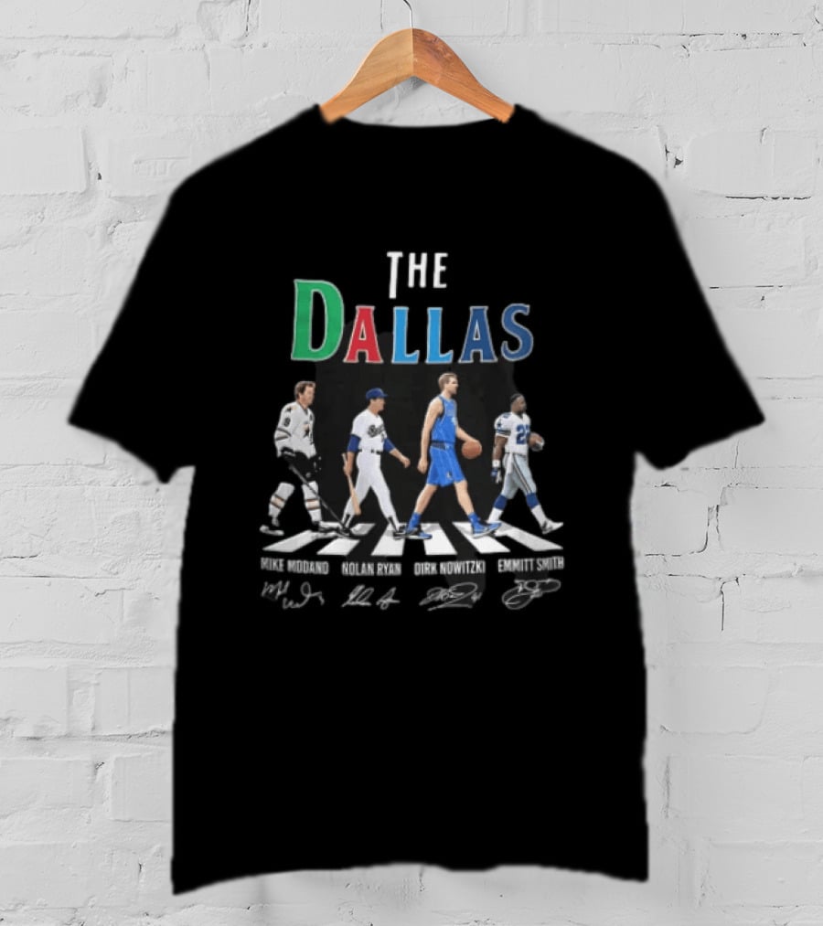 The Dallas Mike Modano Nolan Ryan Dirk Nowitzki Emmitt Smith Abbey Road Roster T-Shirt