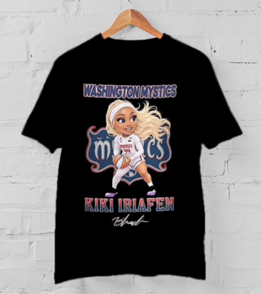 Washington Mystics Kiki Iriafen Cartoon Caricature Player Holding Basketball T-Shirt