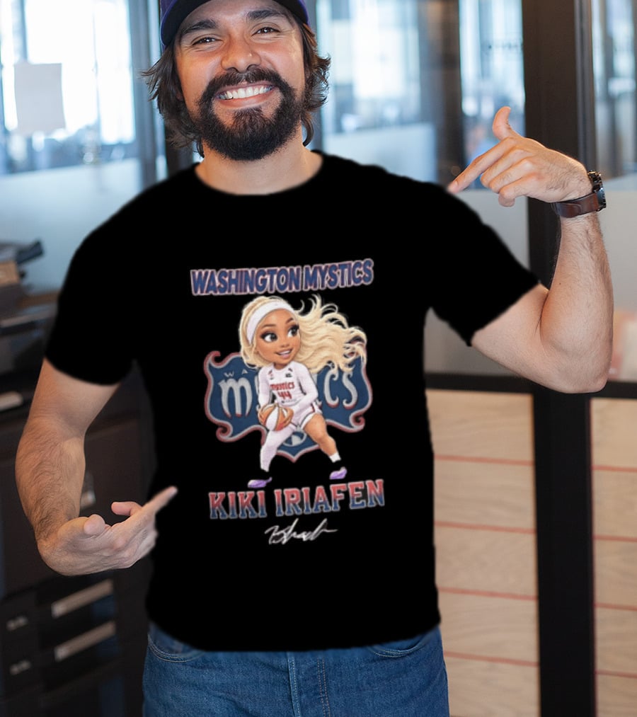 Washington Mystics Kiki Iriafen Cartoon Caricature Player Holding Basketball T-Shirt