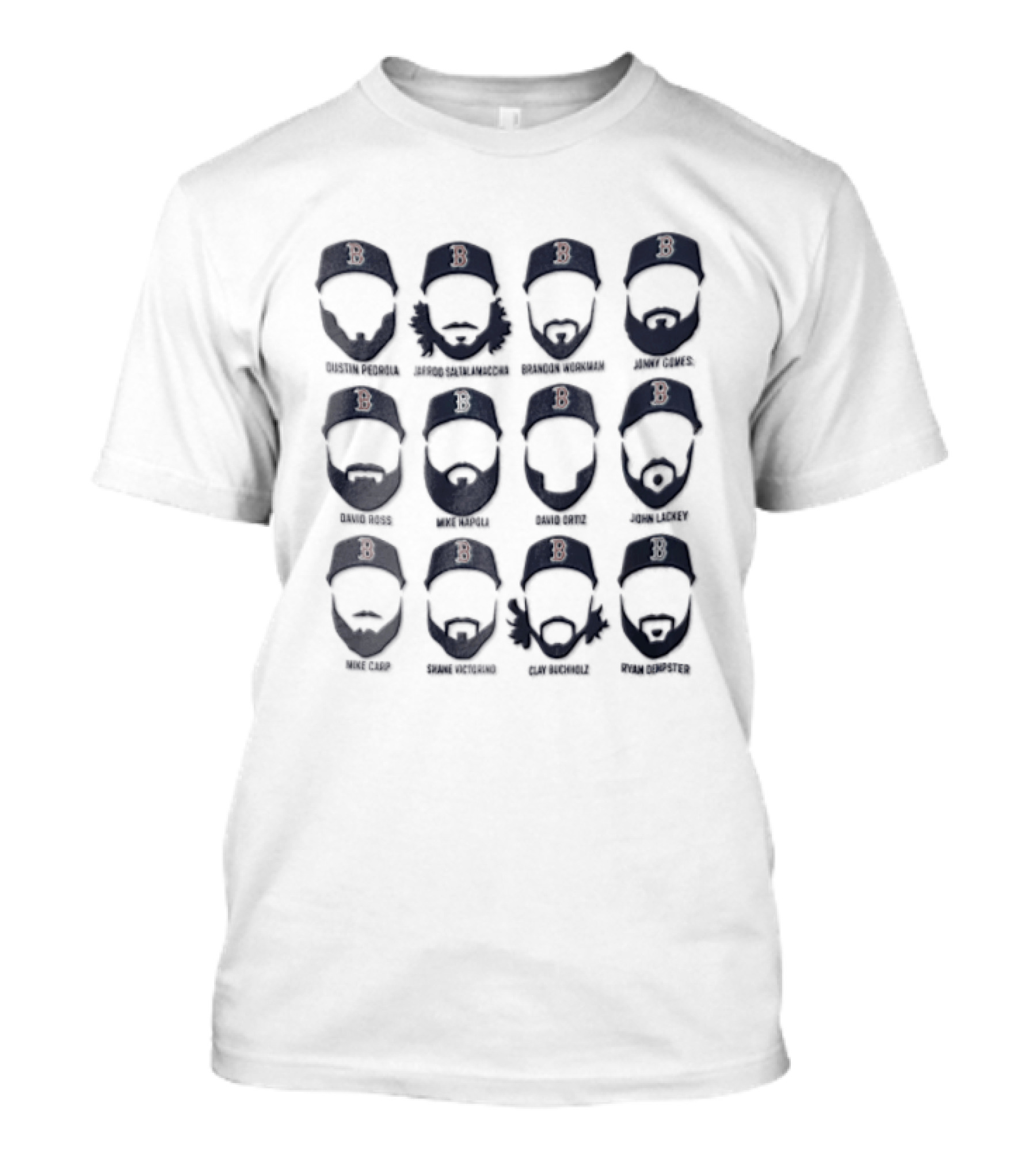 Boston Red Sox MLB Dustin Pedroia Jarrod Saltalamacchia Bearded Player Roster T-Shirt