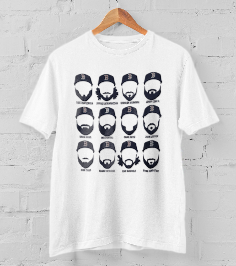 Boston Red Sox MLB Dustin Pedroia Jarrod Saltalamacchia Bearded Player Roster T-Shirt