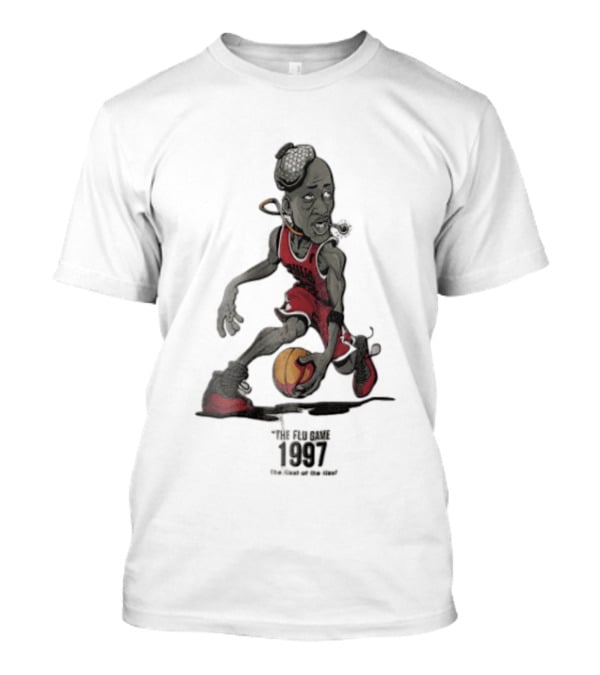 Chicago Bulls The Flu Game 1997 Illest Of Sick Jordan Caricature Dribbling Basketball T-Shirt