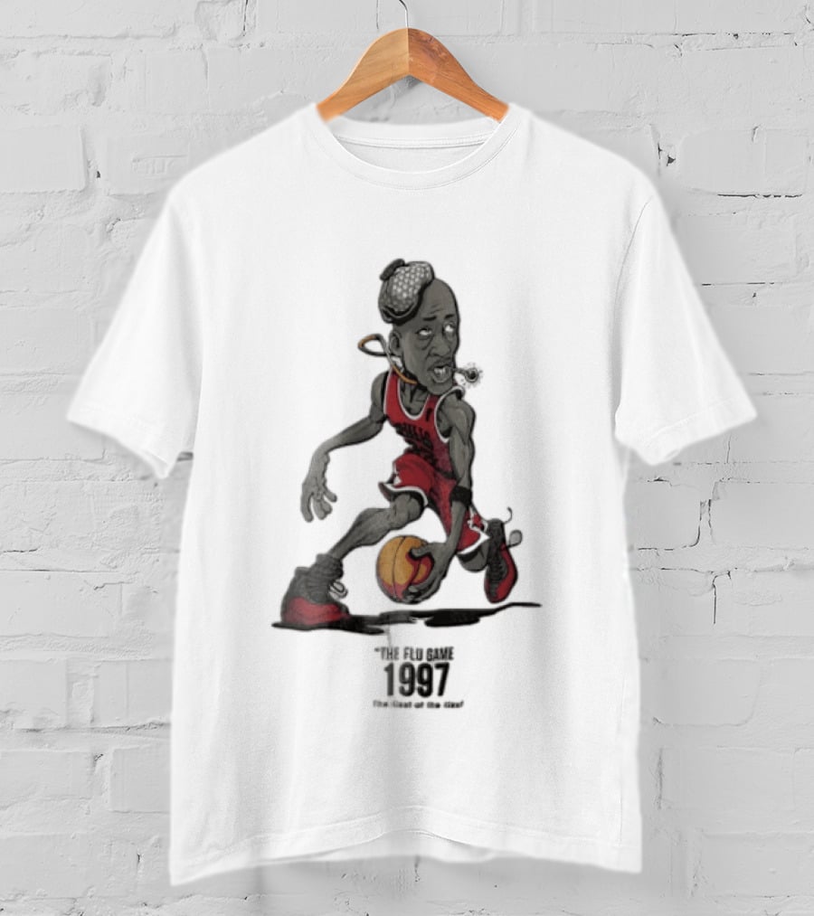 Chicago Bulls The Flu Game 1997 Illest Of Sick Jordan Caricature Dribbling Basketball T-Shirt