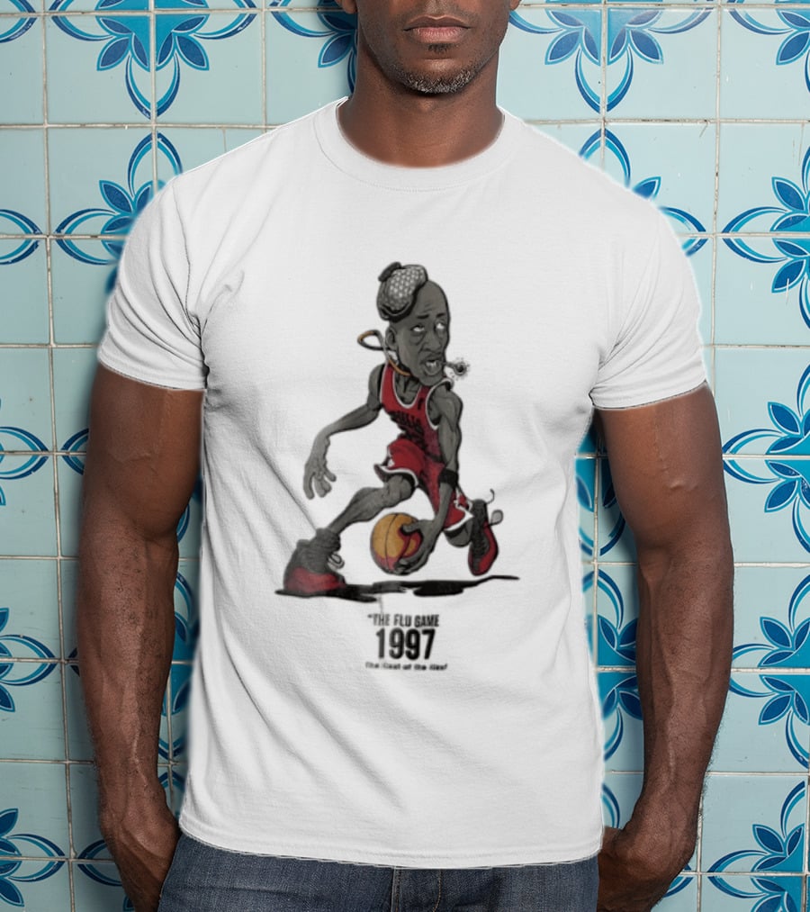 Chicago Bulls The Flu Game 1997 Illest Of Sick Jordan Caricature Dribbling Basketball T-Shirt
