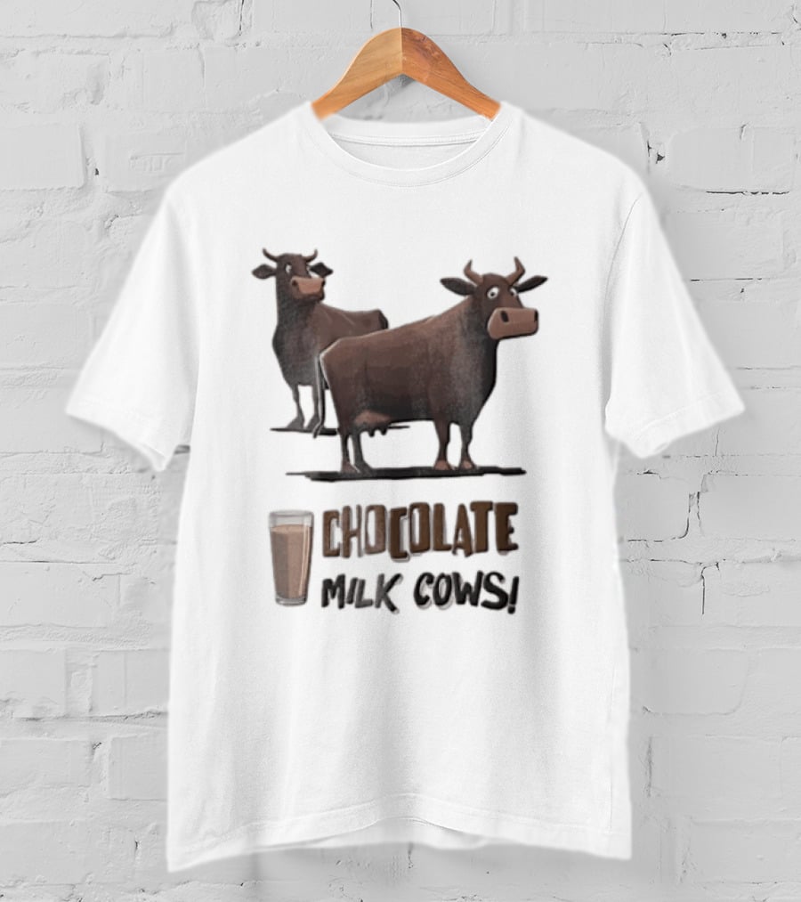 Brown Cartoon Cattle Chocolate Milk Cows Two Standing Glass Cup T-Shirt