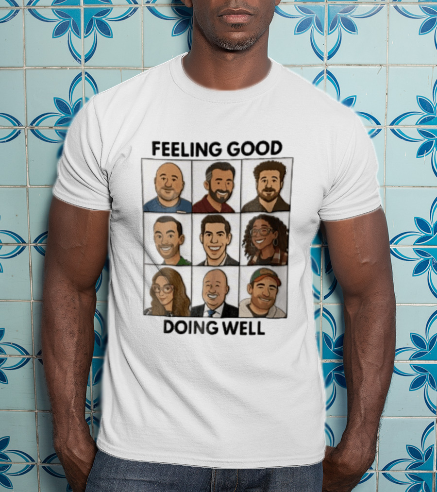 Feeling Good Doing Well Nine Cartoon Caricature Grid T-Shirt
