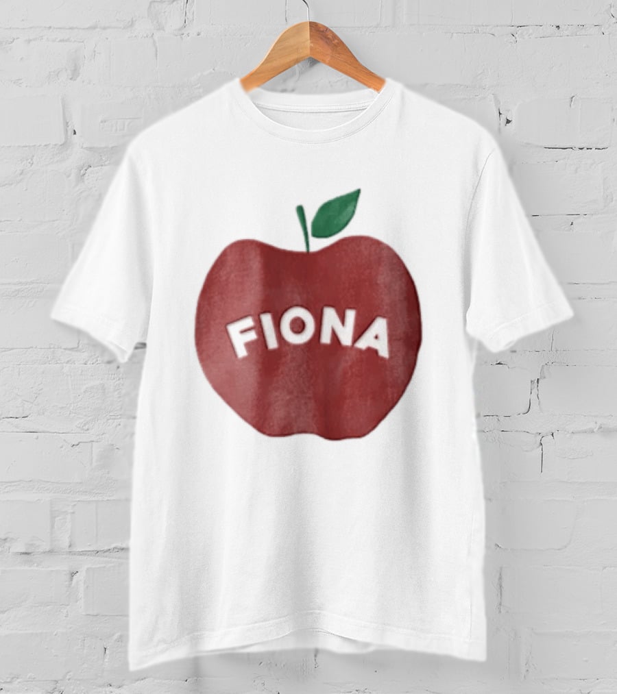 Fiona White Curved Lettering On Watercolor Red Apple With Green Leaf T-Shirt