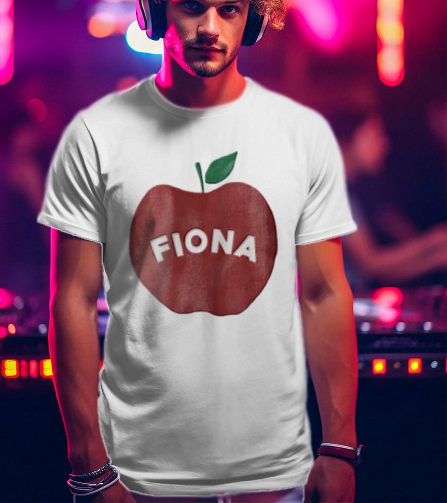 Fiona White Curved Lettering On Watercolor Red Apple With Green Leaf T-Shirt