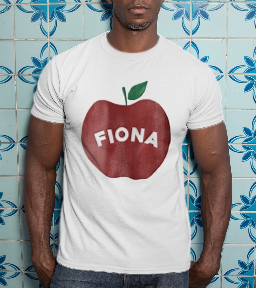 Fiona White Curved Lettering On Watercolor Red Apple With Green Leaf T-Shirt