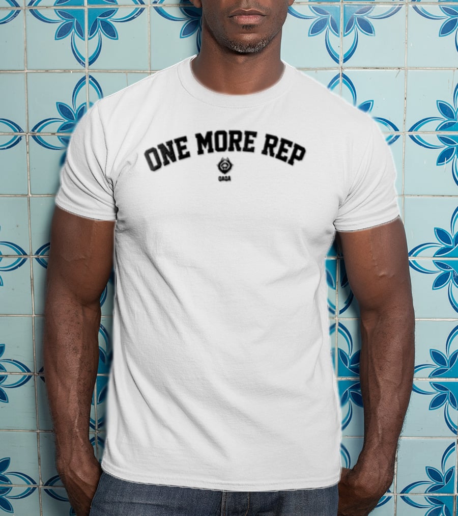 Qaqa One More Rep Arched Collegiate Central Crest Fitness Motivation T-Shirt