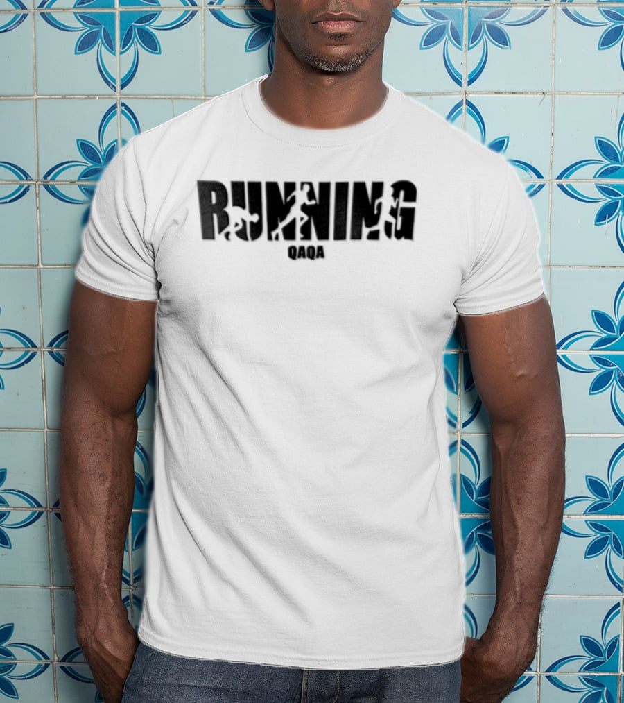 Qaqa Running Athlete Block Negative Space Sports T-Shirt