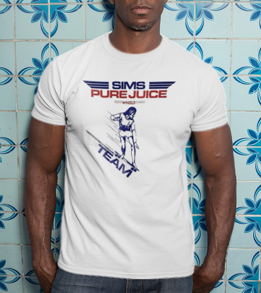 Sims Pure Juice Wheels Skateboard Team Motion Lines T-Shirt