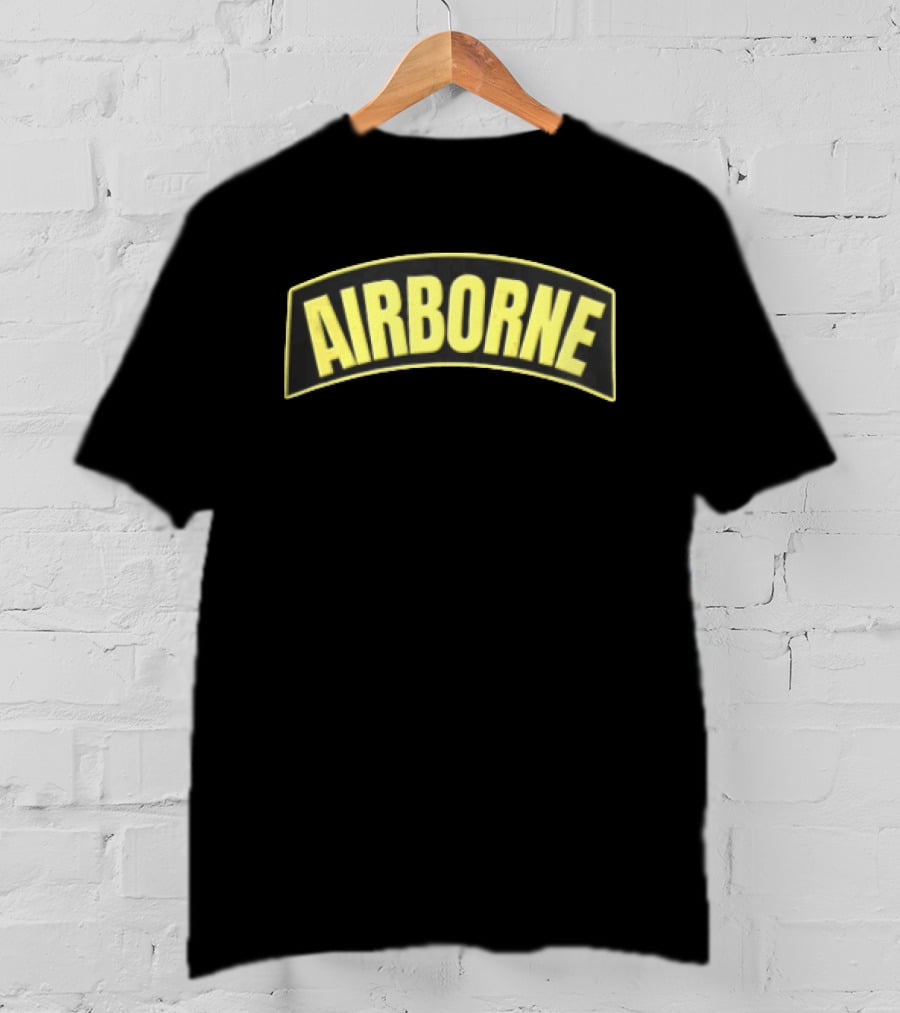 Airborne Yellow Arched Tab Patch Dark Military T-Shirt