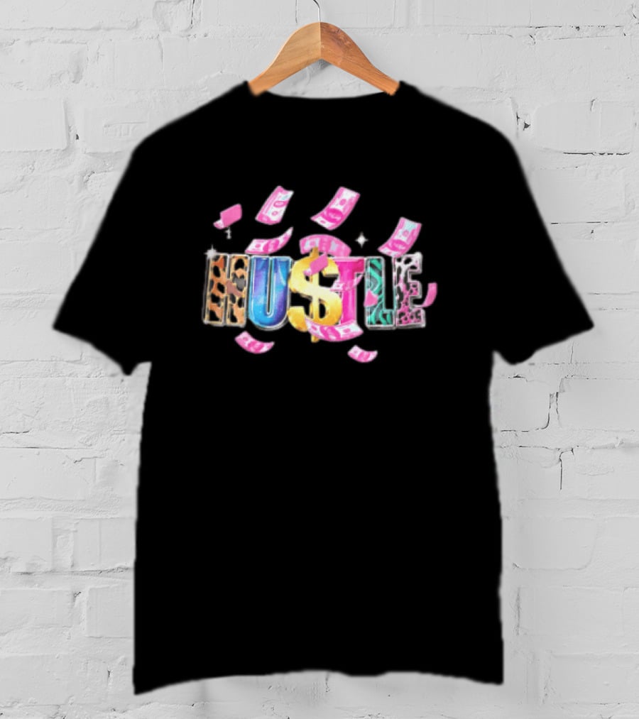 Hustle 3D Gold Dollar Sign Pink Cash Sparkles T-Shirt