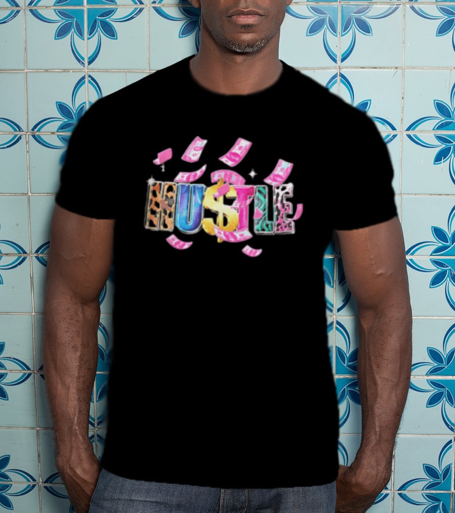 Hustle 3D Gold Dollar Sign Pink Cash Sparkles T-Shirt