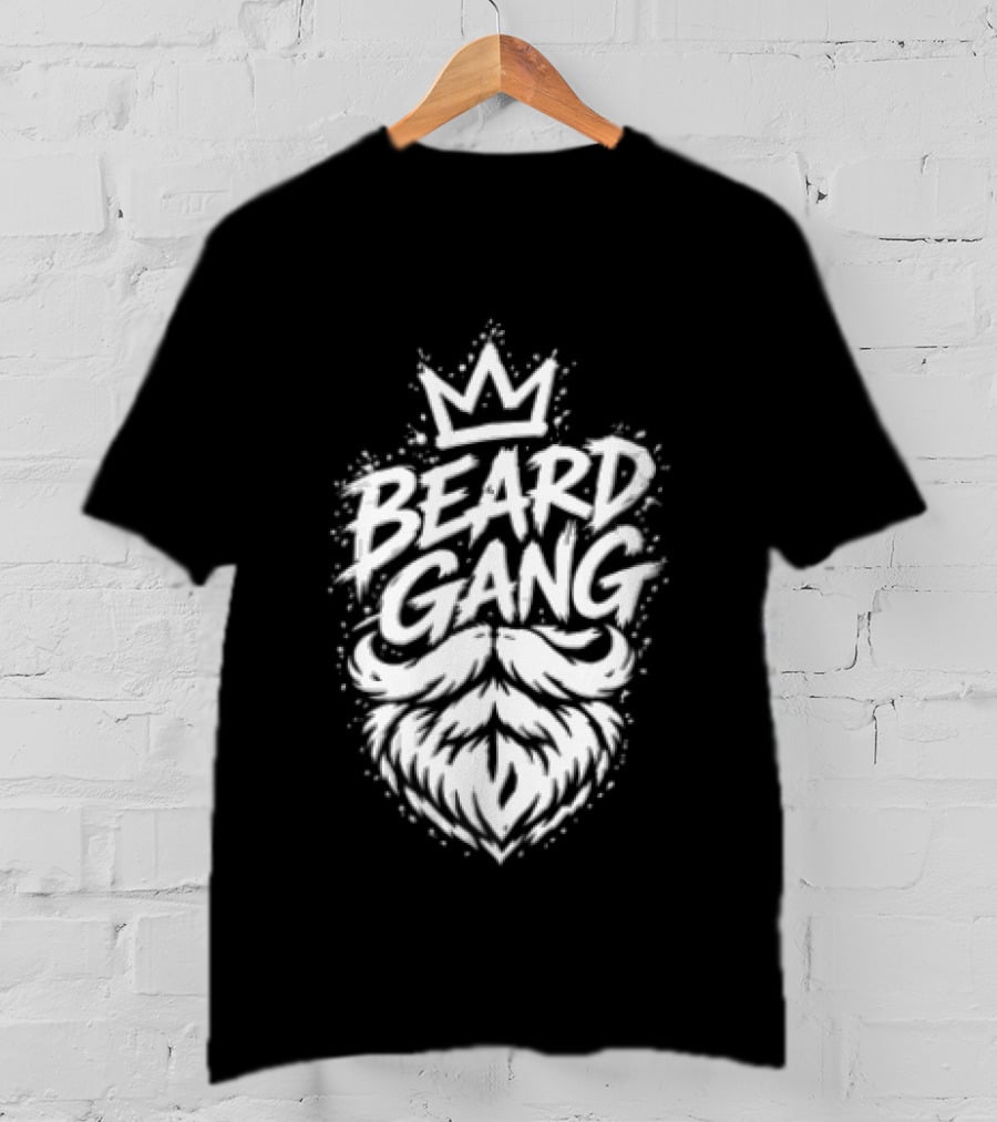 Beard Gang Crown Handlebar Mustache Paint Splatter Bushy Facial Hair T-Shirt
