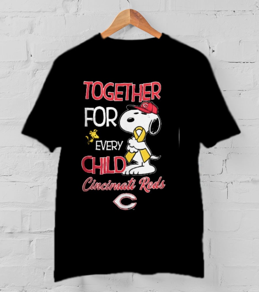 TOGETHER FOR EVERY CHILD Cincinnati Reds Snoopy Woodstock Yellow Ribbon T-Shirt