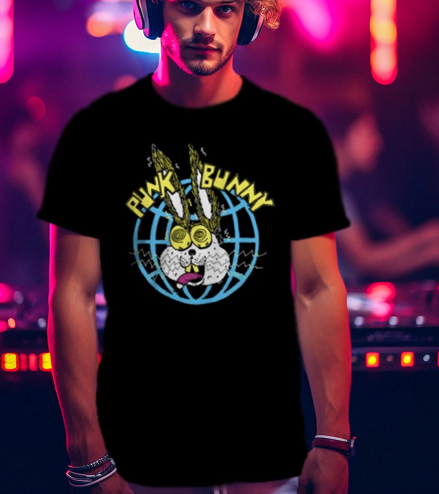 Punk Bunny Store Trucker Hat With Vibrant Bunny And Electric World Motif T-Shirt