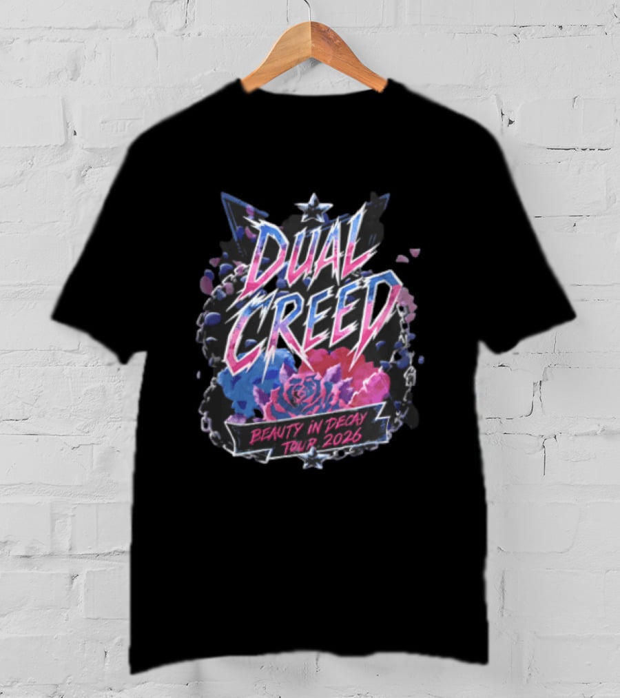 Dual Creed Beauty In Decay Tour 2026 Roses Chains Geometric Triangle Neon T-Shirt