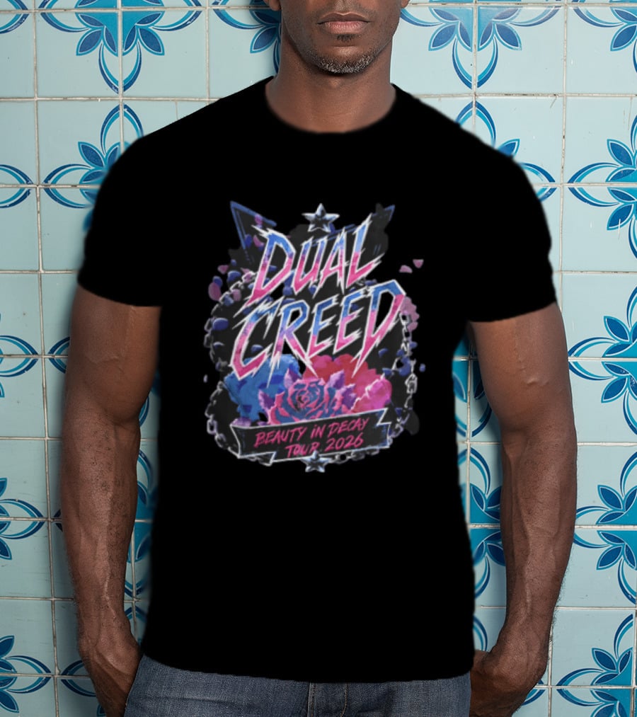Dual Creed Beauty In Decay Tour 2026 Roses Chains Geometric Triangle Neon T-Shirt