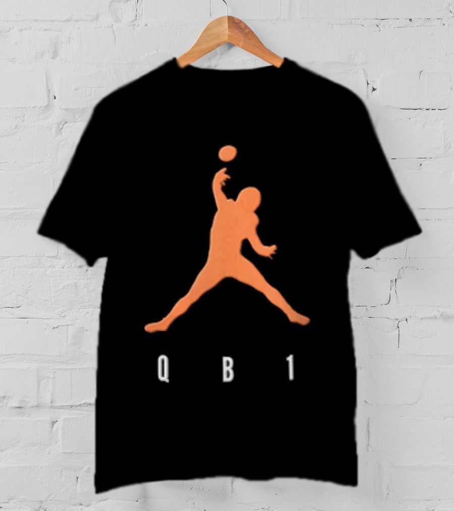 Qb1 Orange Jumpman Pose Football Quarterback Throwing Ball T-Shirt