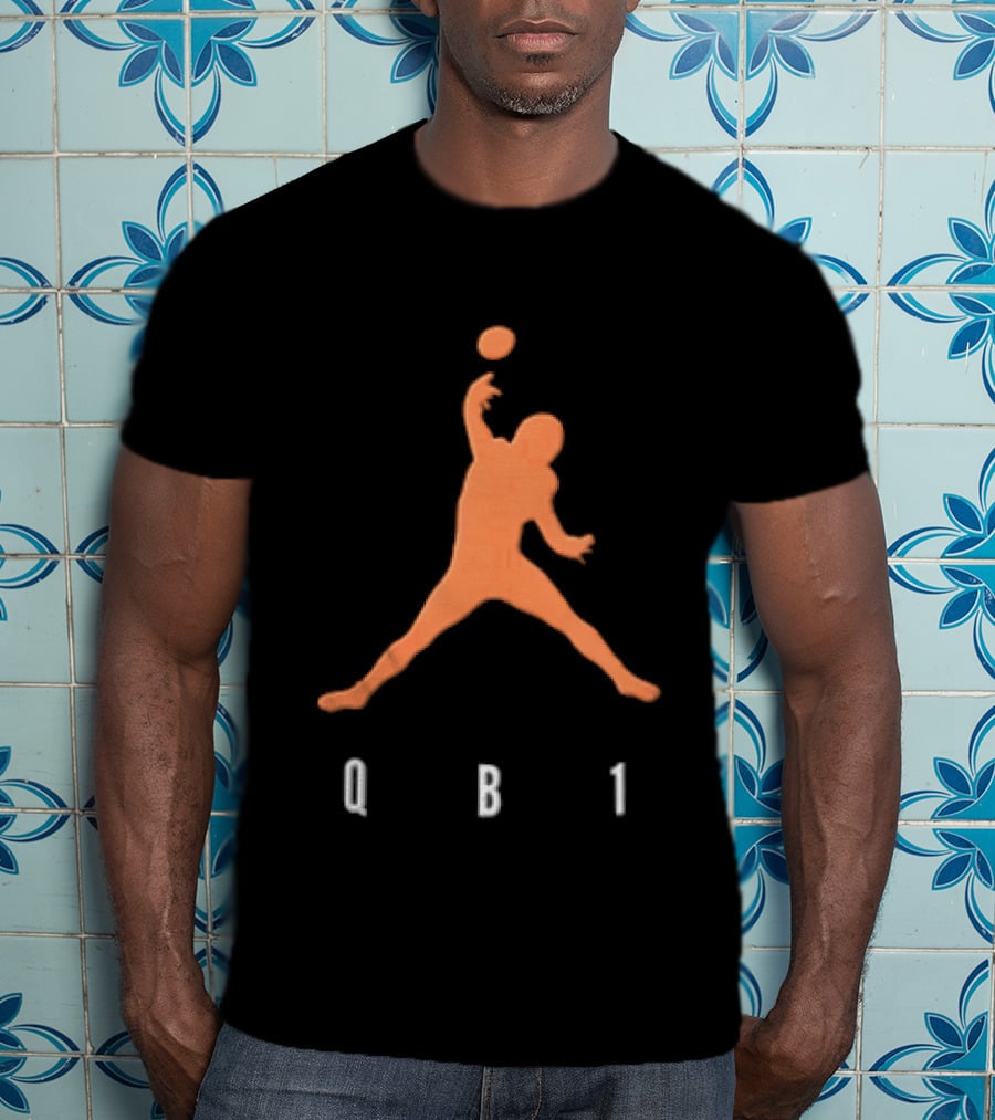 Qb1 Orange Jumpman Pose Football Quarterback Throwing Ball T-Shirt