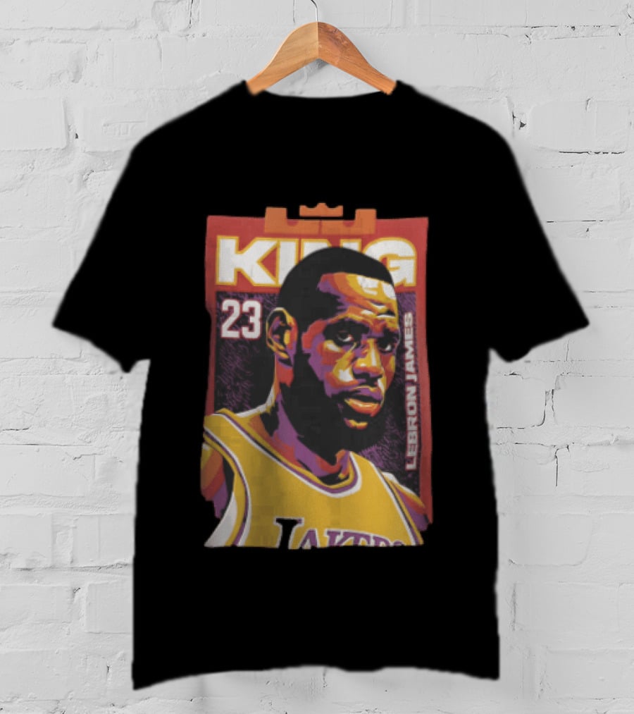 Los Angeles Lakers King 23 LeBron James NBA Pop Vector T-Shirt