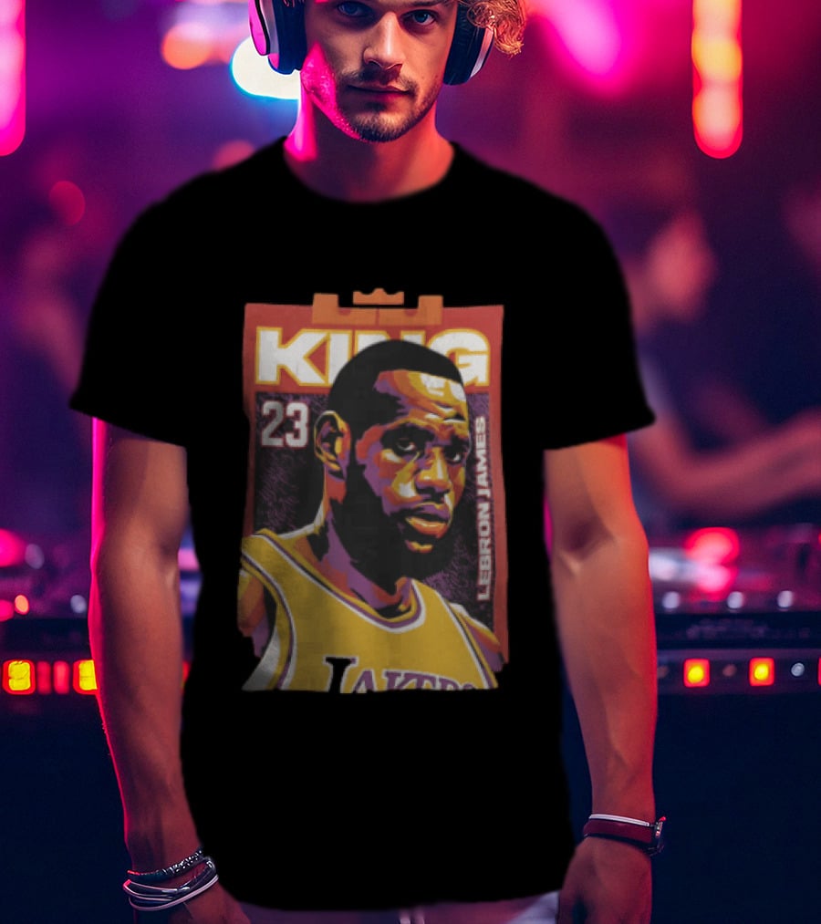 Los Angeles Lakers King 23 LeBron James NBA Pop Vector T-Shirt