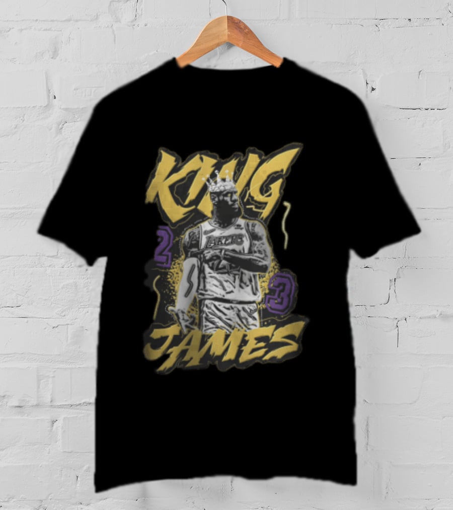 Los Angeles Lakers King James 23 Monochrome Gold Crown NBA T-Shirt