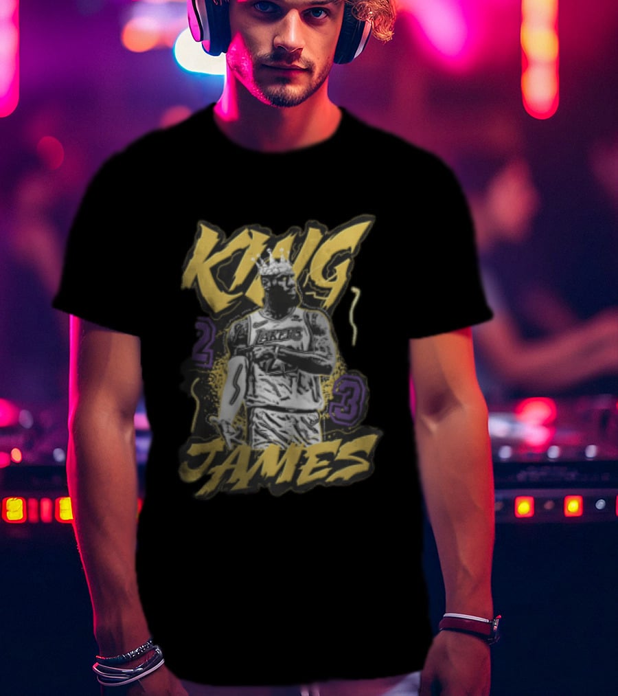 Los Angeles Lakers King James 23 Monochrome Gold Crown NBA T-Shirt