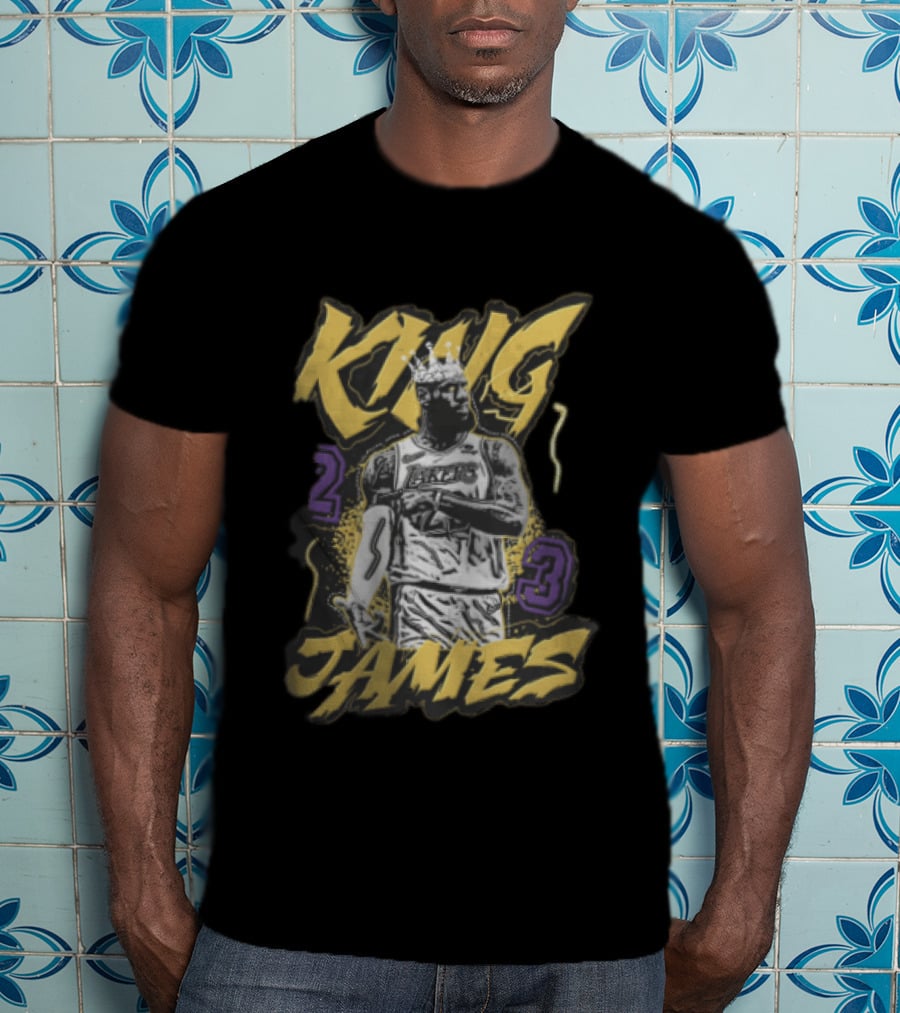 Los Angeles Lakers King James 23 Monochrome Gold Crown NBA T-Shirt