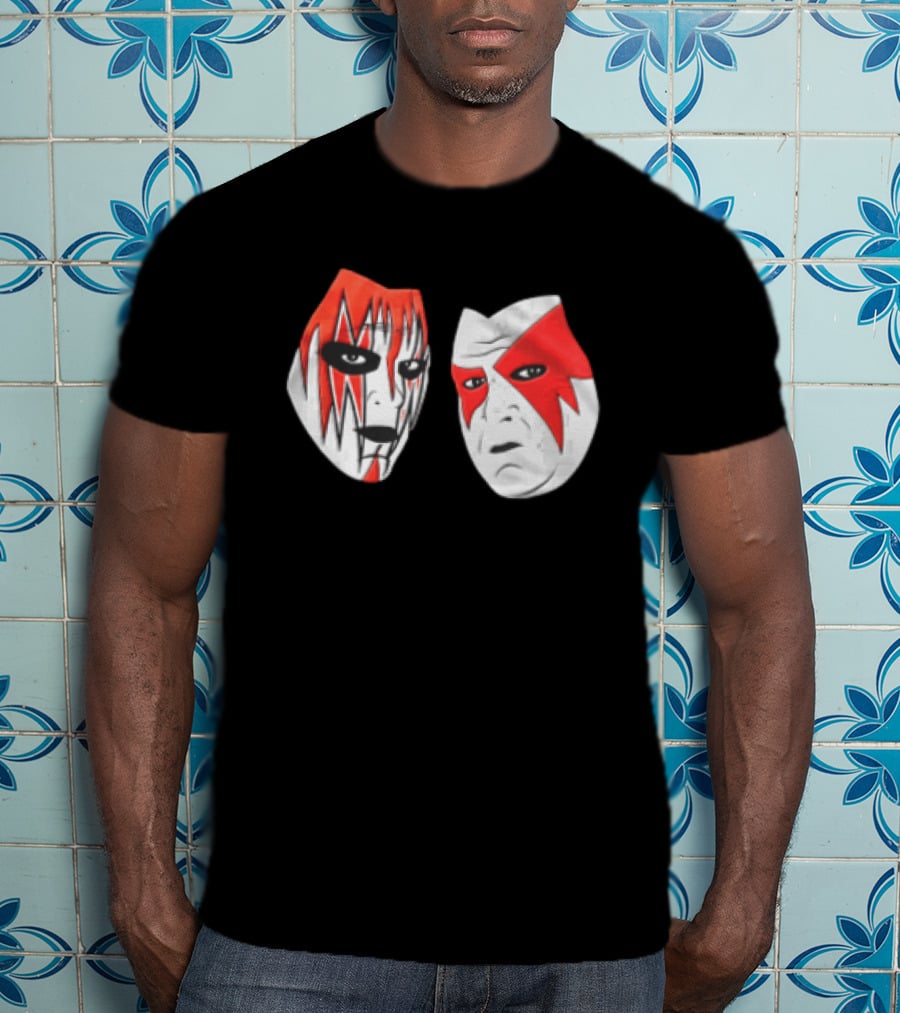 Red And White Face Paint Wrestler Cartoon Caricatures T-Shirt