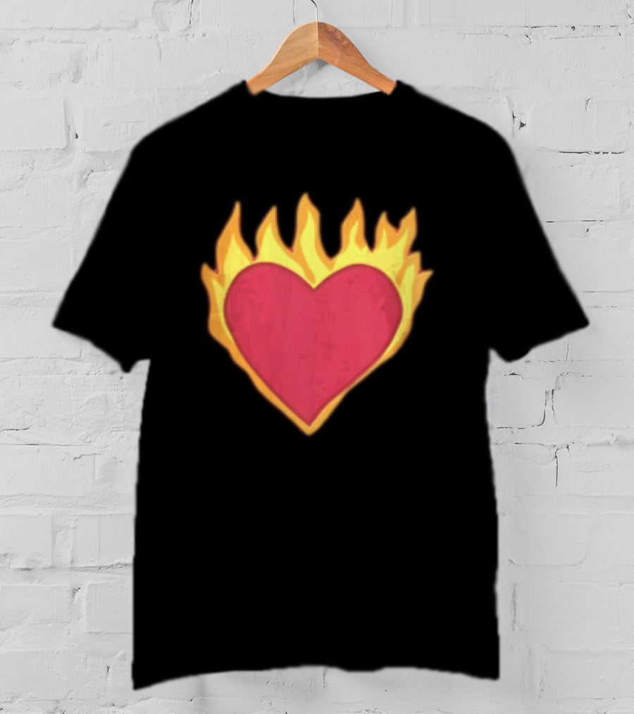 Fiery Heart Cartoon In Yellow Orange Flames T-Shirt