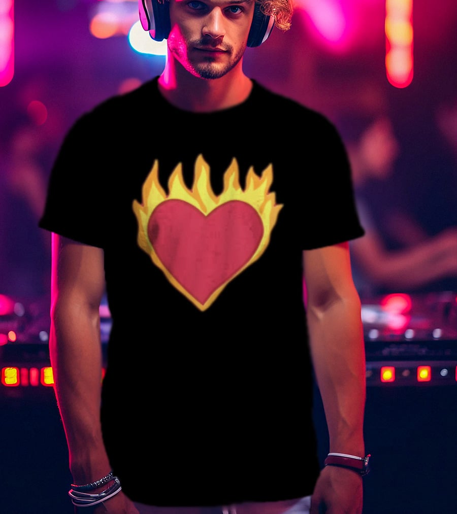 Fiery Heart Cartoon In Yellow Orange Flames T-Shirt