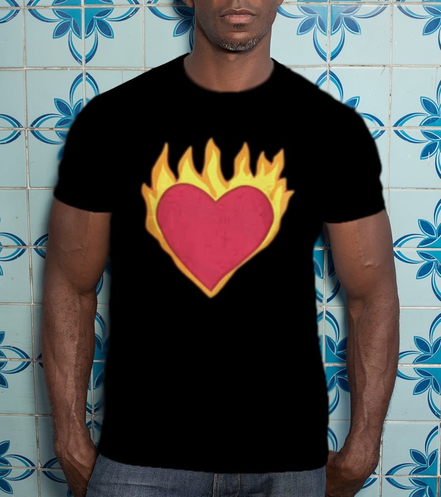 Fiery Heart Cartoon In Yellow Orange Flames T-Shirt