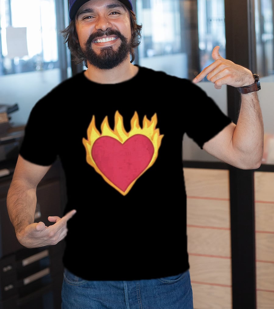 Fiery Heart Cartoon In Yellow Orange Flames T-Shirt
