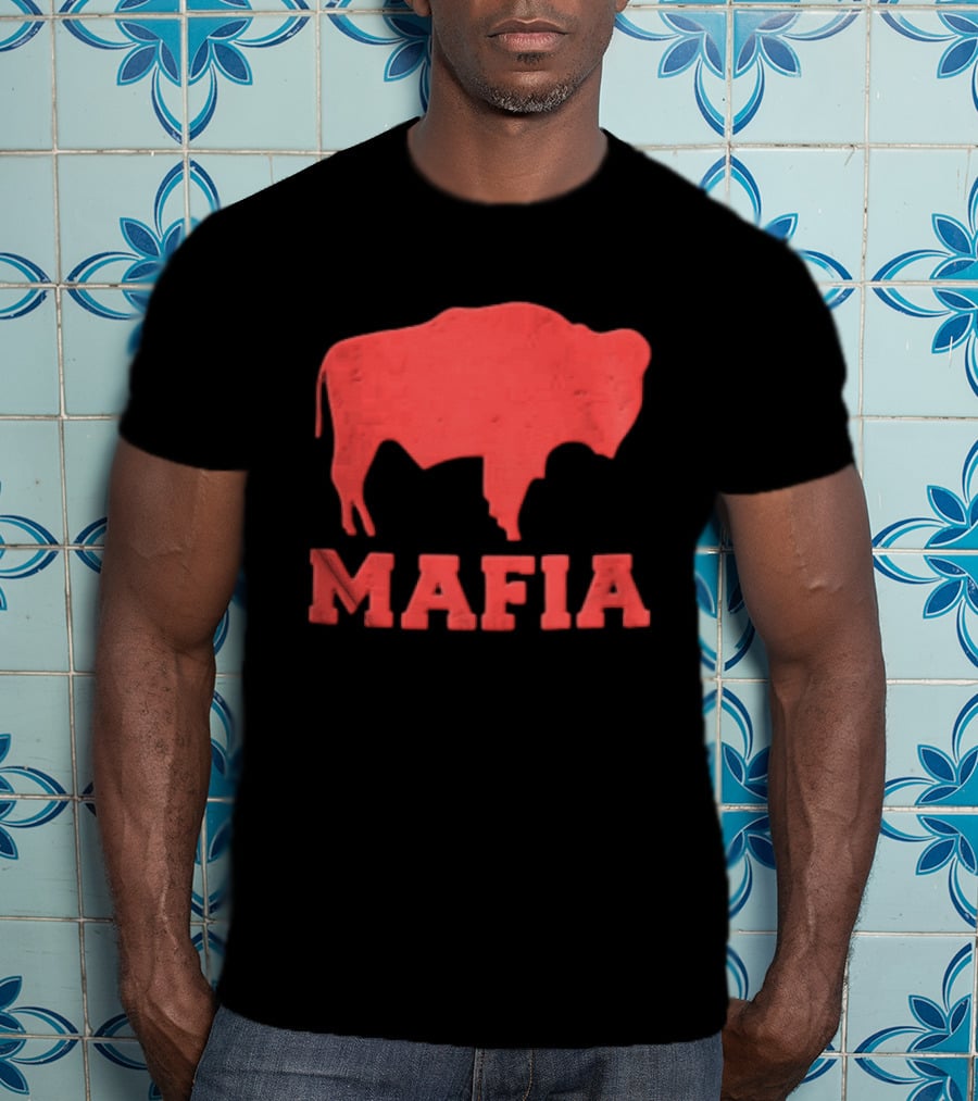 Mafia Distressed Red American Buffalo Bison T-Shirt