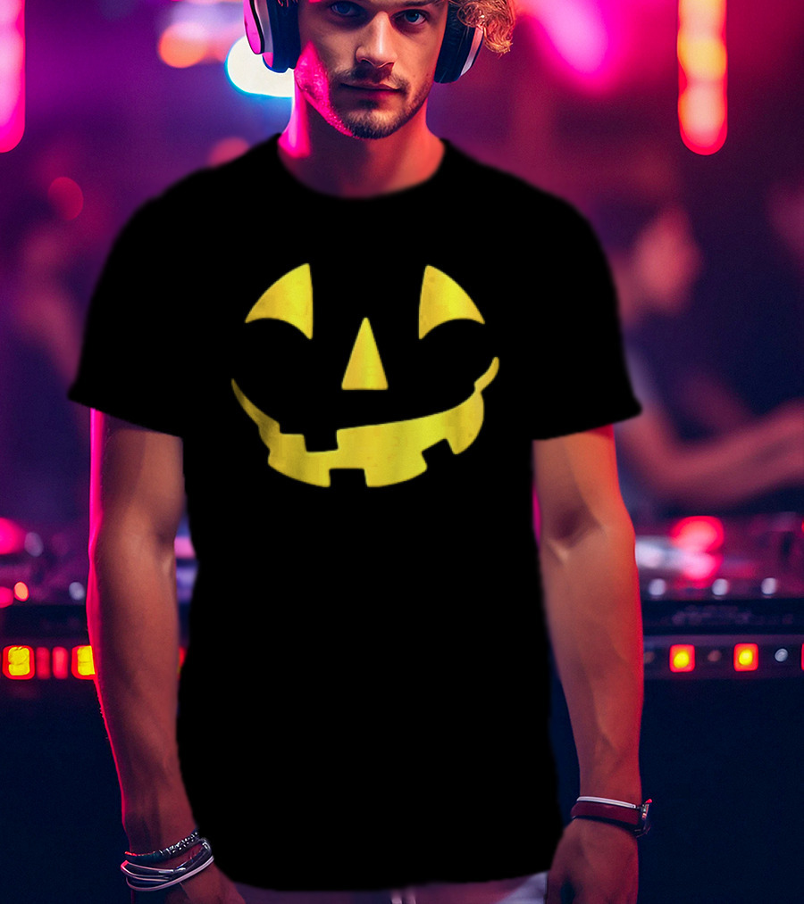 Glowing Metallic Gold Jack O Lantern Pumpkin Face T-Shirt