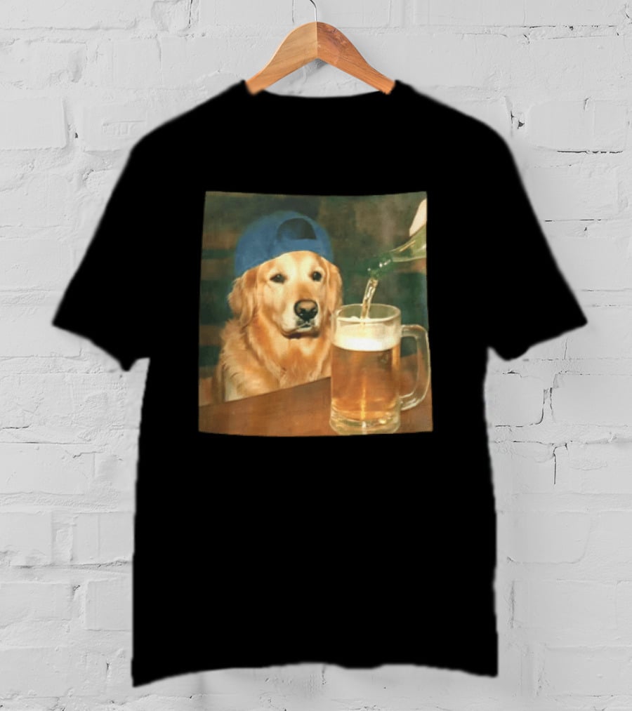 Golden Retriever Backward Cap Beer Pouring Scene T-Shirt