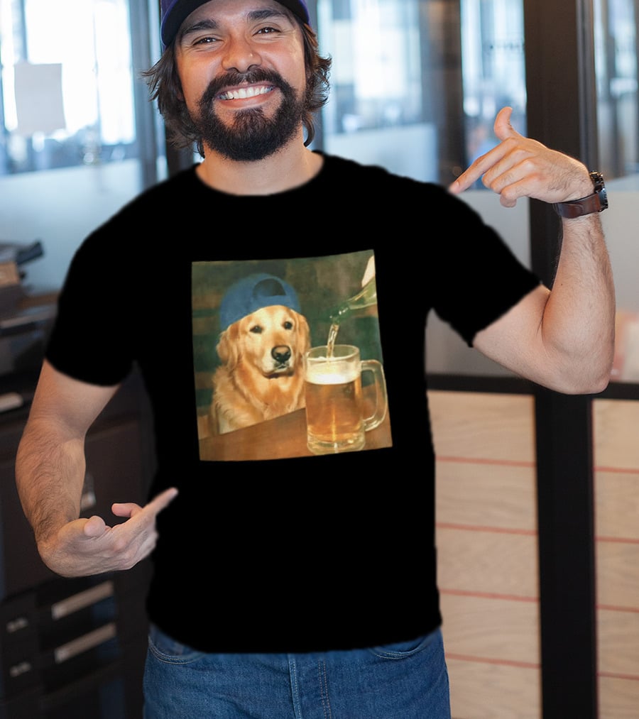 Golden Retriever Backward Cap Beer Pouring Scene T-Shirt