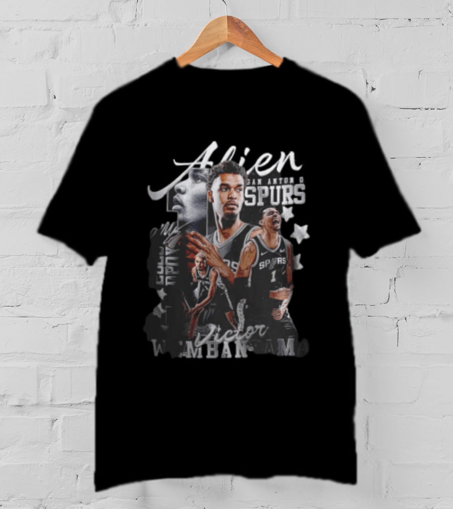 Victor Wembanyama San Antonio Spurs NBA Alien ROTY DPOY Player Collage Halftone Stars T-Shirt