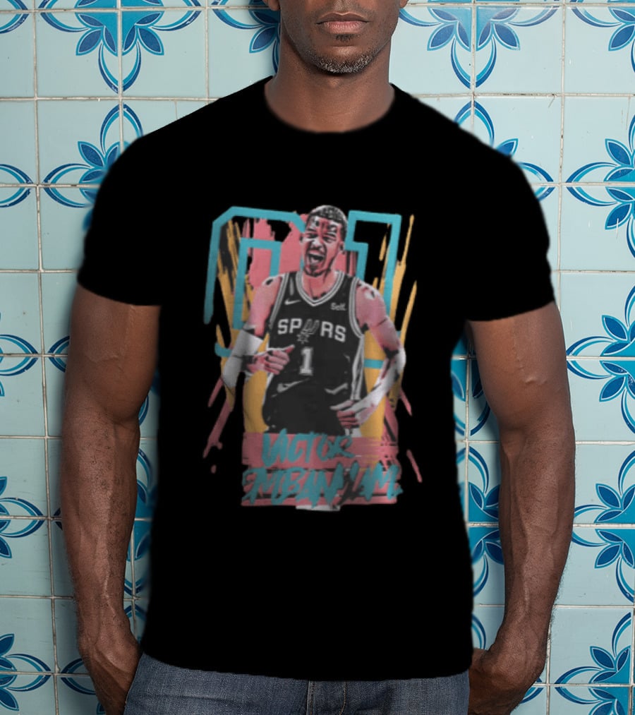 San Antonio Spurs Victor Wembanyama Screaming Player Photo Bootleg NBA T-Shirt