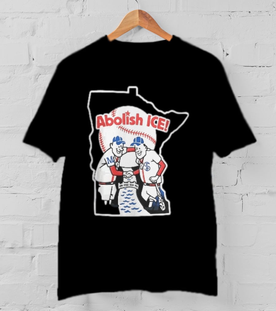 Minnesota Twins Abolish ICE Cartoon Players Shaking Hands River State T-Shirt