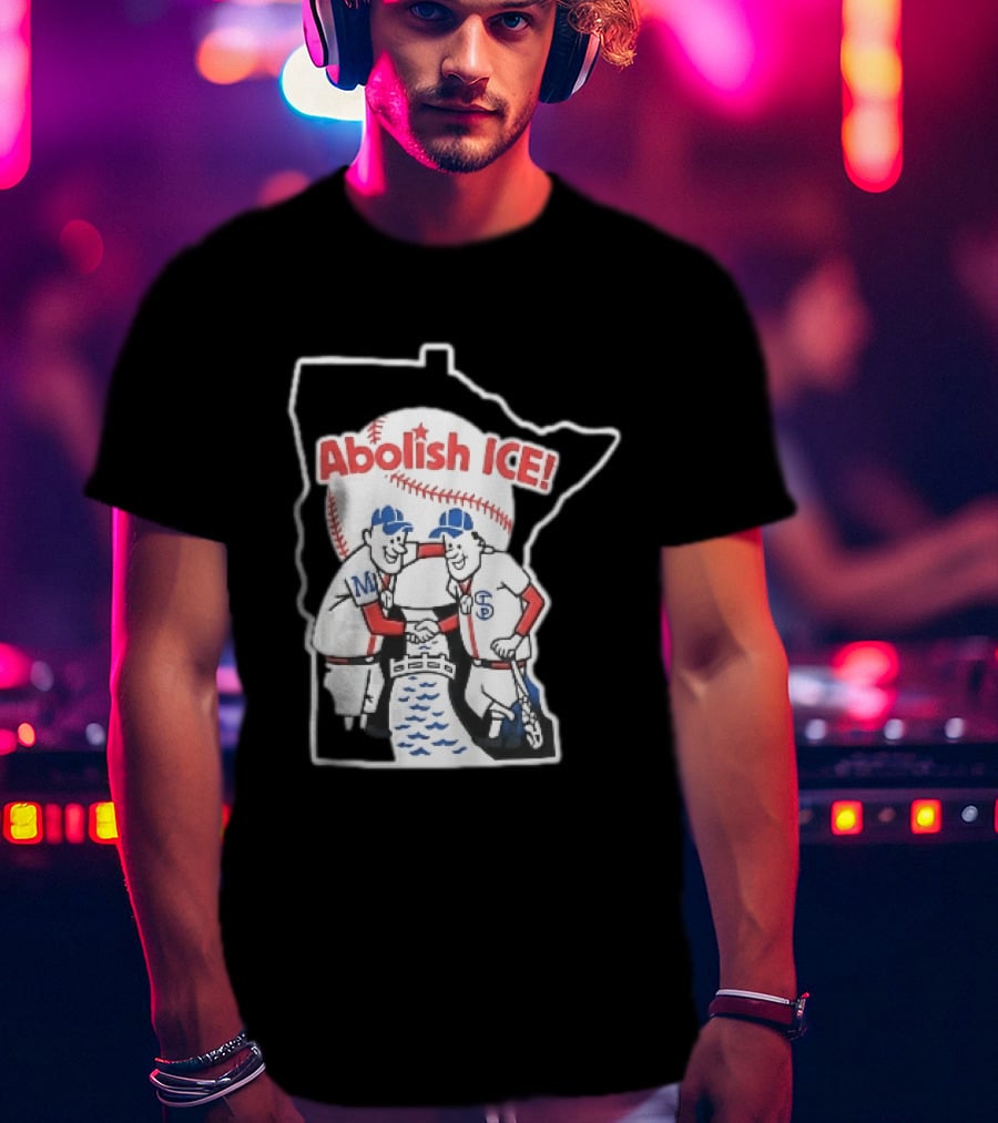 Minnesota Twins Abolish ICE Cartoon Players Shaking Hands River State T-Shirt
