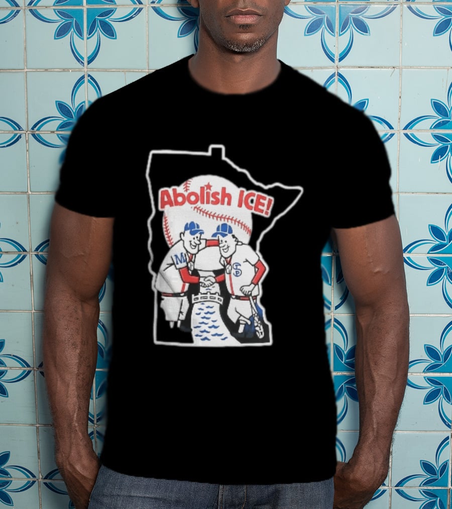 Minnesota Twins Abolish ICE Cartoon Players Shaking Hands River State T-Shirt