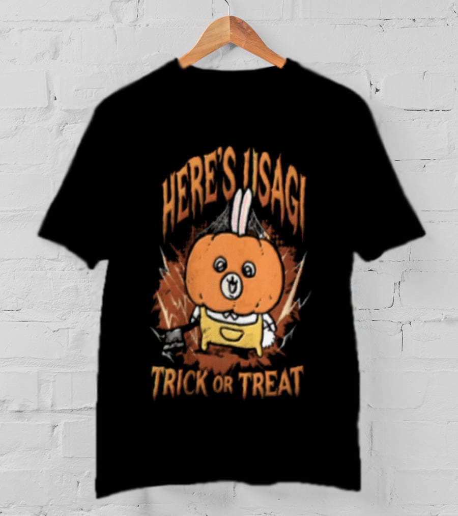 Here's Usagi Trick Or Treat Pumpkin Rabbit With Axe Halloween T-Shirt